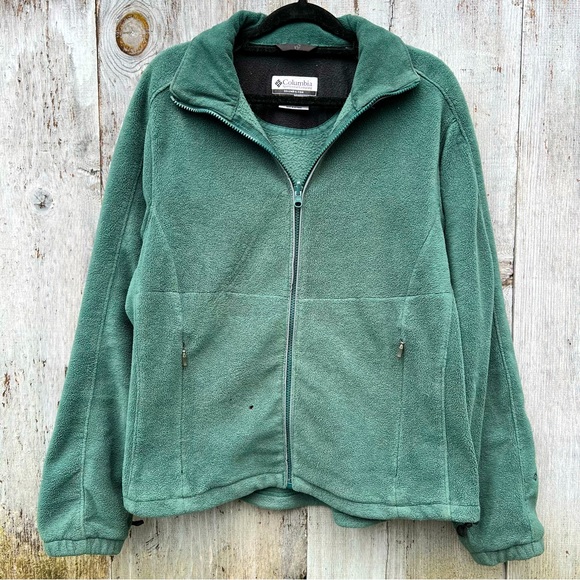 Columbia full zip front closure unlined cozy fleece sweater jacket forest green - Picture 1 of 13